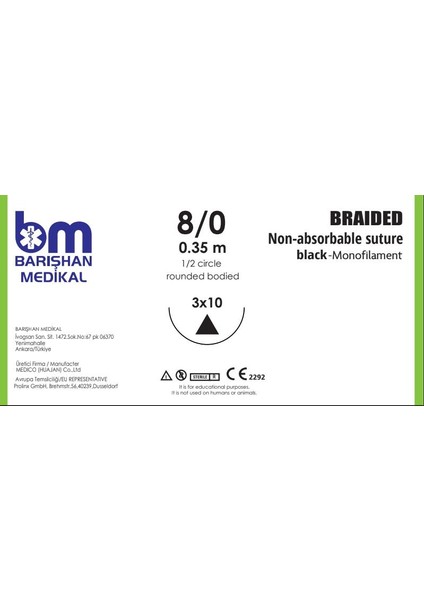 Mikroturcu Tekli Iğne Iplik 8/0 Keskin 3X10 1/2 Keskin Gövde 0.35M Tek Iğne Mikrocerrahi Eğitim Materyali