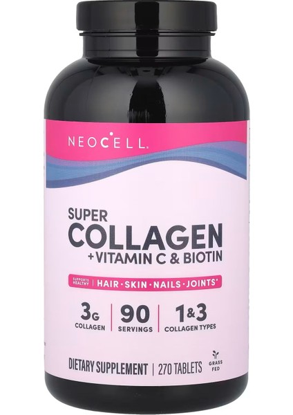 Super Collagen 3g - 90 Servis - 1&3 Collagen Types - 270 Tablet Grass Fed