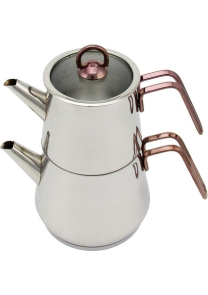 Minik Metal Kulplu Paslanmaz Çelik Çaydanlık, Şık ve Dayanıklı Tasarım, Bakır Detaylı modelleri