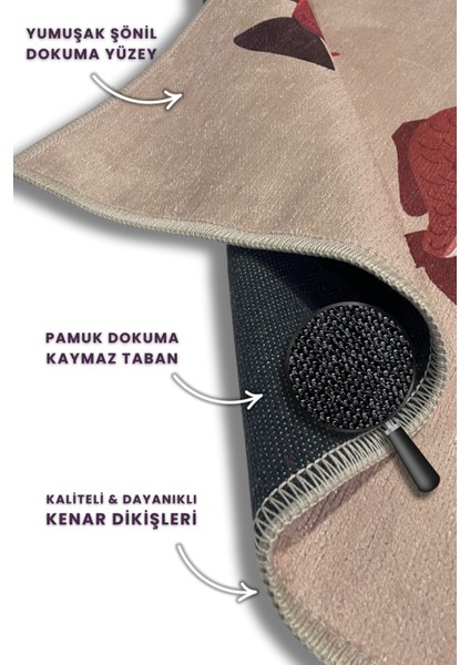 Renkli Balıklı Modern Desenli Dokuma Kaymaz Tabanlı Dekoratif Salon Halısı Yıkanabilir Mutfak Halısı