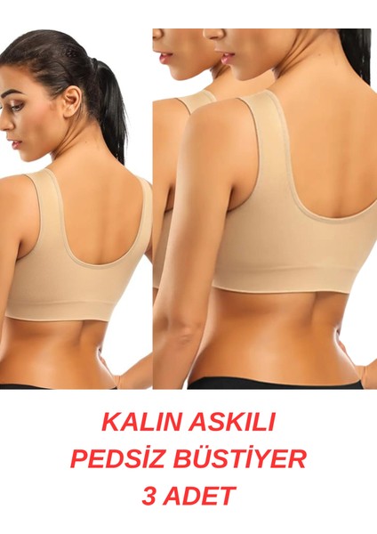 3'lü Paket Göğüs Toparlayıcı Kalın Askılı Pedsiz Sütyen Korse Spor Sütyen Büstiyer Yarım Atlet