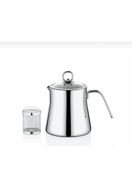 Şık ve kullanışlı 800 ml kapaklı çay demliği, çelik tasarım, gümüş renk