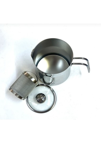 Şık ve kullanışlı 800 ml kapaklı çay demliği, çelik tasarım, gümüş renk