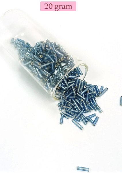 Uzun Boru Kesme Boncuk Çap 2mm Uzunluk 10 mm - 20 Gram - Camgöbeği Mavi - BNC228