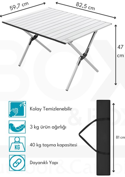 Alüminyum, Katlanabilir Kamp ve Piknik Masası, Omuz Askılı Taşıma Çantasıyla L