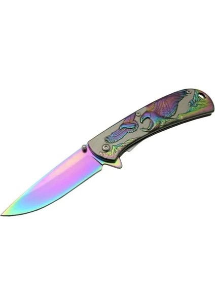 Kartal Çift Gökkuşağı 20 Cm Kamp / Outdoor Çakı 21cm - Yarı Otomatik, Kemerlikli, Kutulu