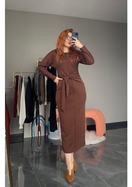 Yandan Bağlama Detaylı Elbise Kahve fiyatları