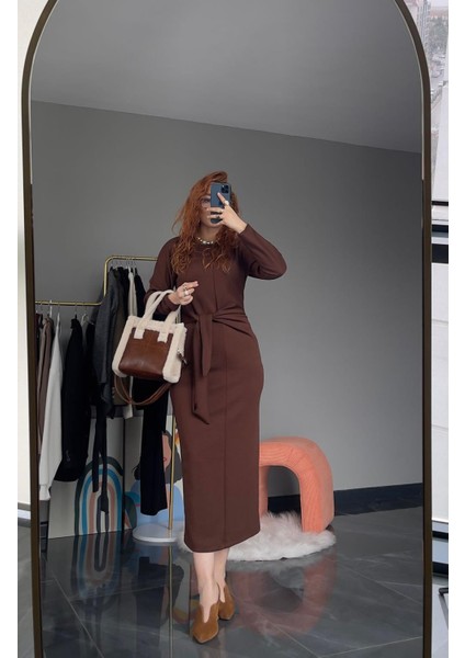 Yandan Bağlama Detaylı Elbise Kahve fırsatları