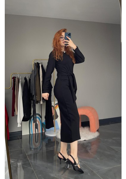 Yandan Bağlama Detaylı Elbise Siyah