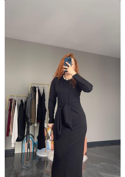 Yandan Bağlama Detaylı Elbise Siyah modelleri