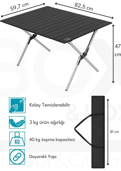 Alüminyum, Katlanabilir Kamp ve Piknik Masası, Omuz Askılı Taşıma Çantasıyla L