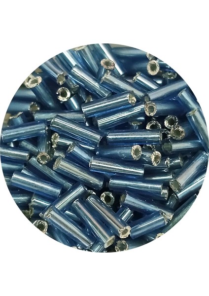 Uzun Boru Kesme Boncuk Çap 2mm Uzunluk 10 mm - 60 Gram - Camgöbeği Mavi - BNC267