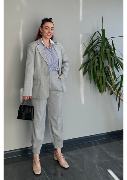 Yüksek Bel Paçası Düğme Detaylı Gri Pantolon fiyatları