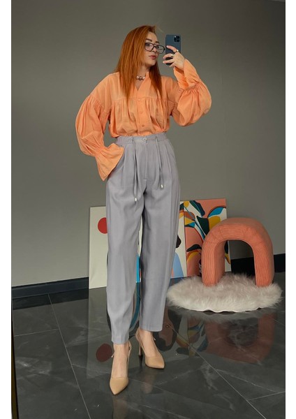 Çift Pensli Pantolon Gri