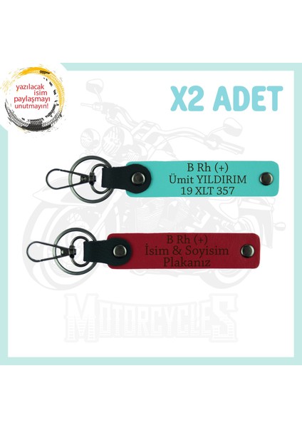 Kırmızı-Turkuaz, Hız Aşıklarına, Isim Plaka ve B Rh (+) Kan Grubu Yazılı 2'li Anahtarlık Armağan Set