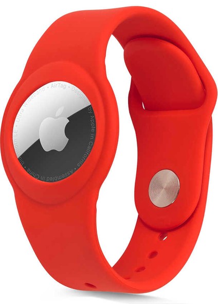 Apple Airtag Silikon Kordon Bileklik Kırmızı