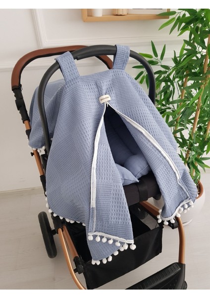 Waffle Pikeli Fermuarlı Bebek Puset Örtüsü ve Çift Taraflı Bebek Puset Minderi