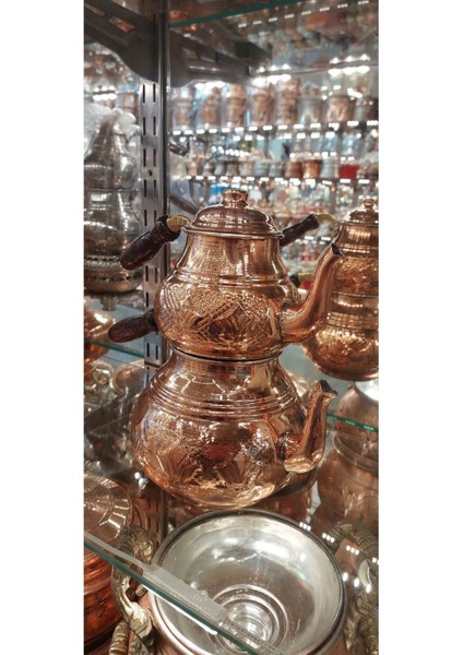 El Yapımı Bakır Demlik, Lale Desenli, 2.7L, Aile Boy, Kalaylı, Mat, Metalik Renk fiyatları