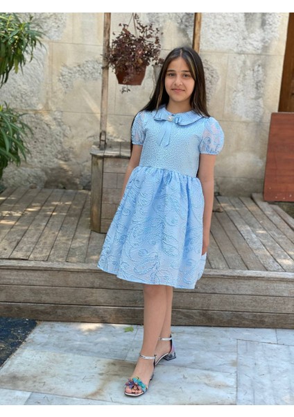 kız Çocuk Eteği Kabarık Doğum Günü Bayramlık Abiye Mavi Elbise fiyatları