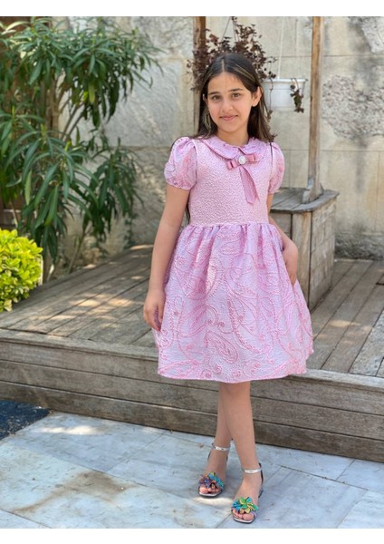 kız Çocuk Eteği Kabarık Doğum Günü Bayramlık Abiye Pembe Elbise