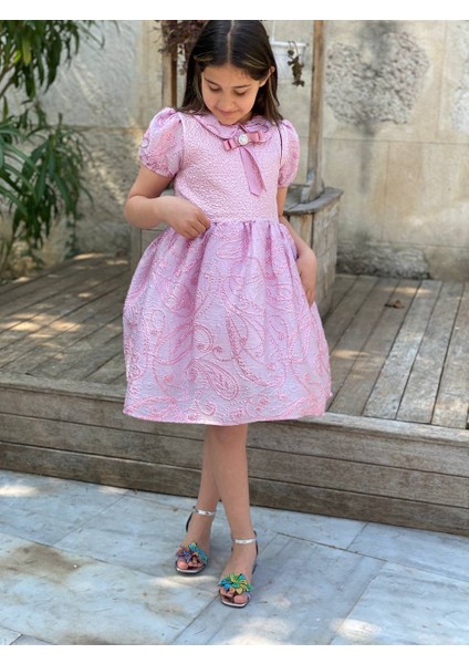 kız Çocuk Eteği Kabarık Doğum Günü Bayramlık Abiye Pembe Elbise