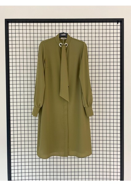Trend Yeni Sezon Gizli Düğmeli Fularlı Medine Ipeği Basic Tunik