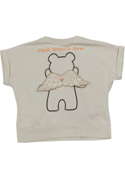 Kız Çocuk Önü Ayıcık Sırtı Kanat Aksesuarlı Bej Tişört fiyatları