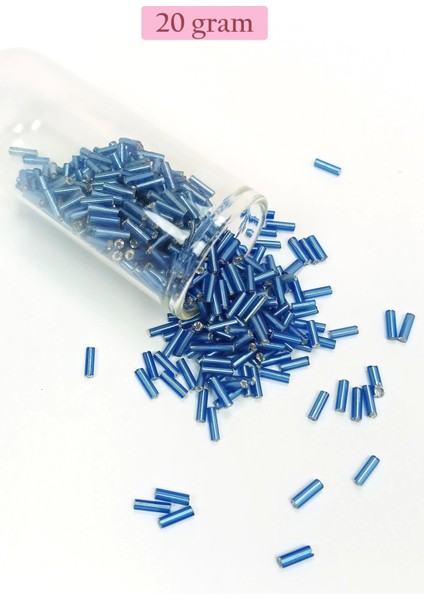 Uzun Boru Kesme Boncuk Çap 2mm Uzunluk 10 mm - 20 Gram - Mavi - BNC242