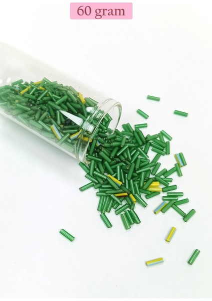 Uzun Boru Kesme Boncuk Çap 2mm Uzunluk 10 mm - 60 gr - Yeşil - BNC295