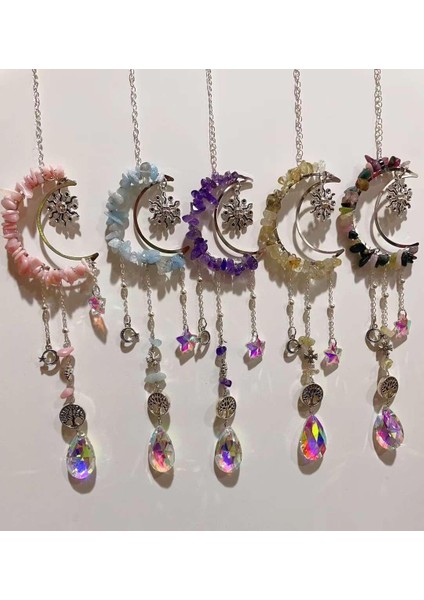 Pembe Opal Akuamarin Ametist Sitrin Turmalin Doğal Taş Rüzgar Çanı