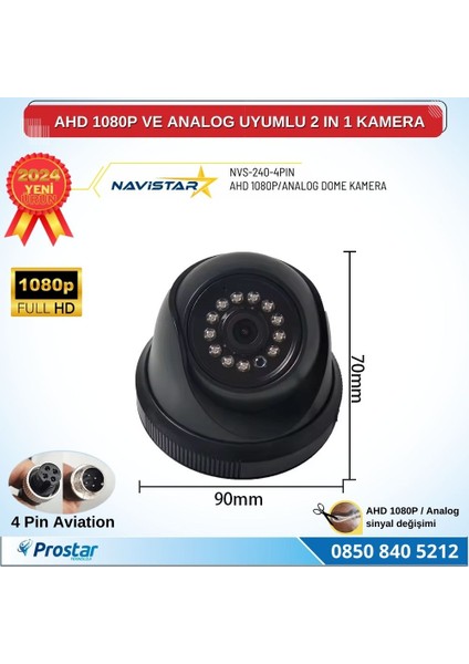 Ahd 1080P ve Analog Pal Çevrilebilir 4 Pin Plastik Dome Araç Kamerası fırsatları