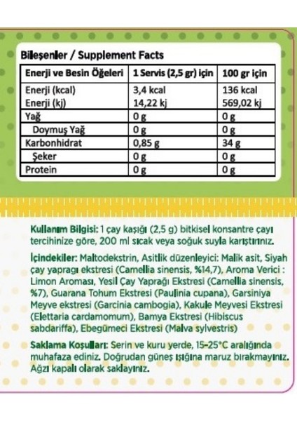 Bitkisel Konsantre Çay Limon Aromalı