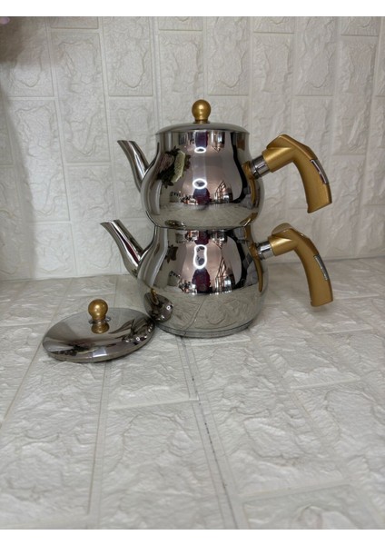 Paslanmaz çelik çaydanlık takımı, şık ve dayanıklı tasarım, 2-2.99 L beyaz renk