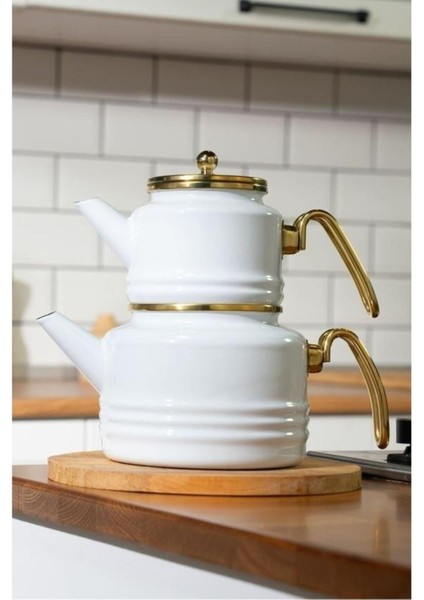 Beyaz Emaye Çaydanlık Takımı, şık ve dayanıklı mutfak aksesuarı modelleri