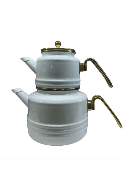 Beyaz Emaye Çaydanlık Takımı, şık ve dayanıklı mutfak aksesuarı indirimleri