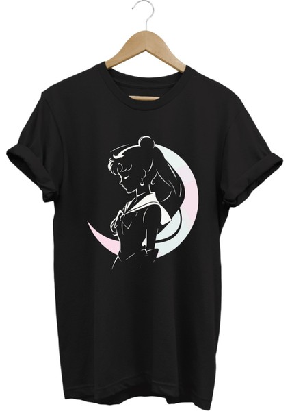 Anime Sailor Moon Usagi Baskılı Kadın Tişört %100 Pamuk Regular Fit Bisiklet Yaka T-Shirt