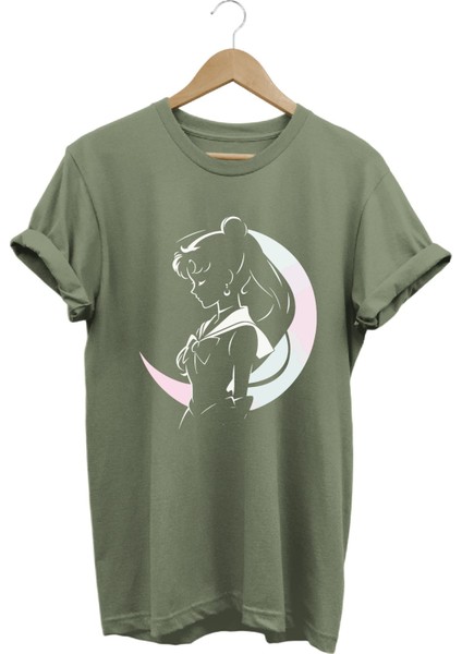 Anime Sailor Moon Usagi Baskılı Kadın Tişört %100 Pamuk Regular Fit Bisiklet Yaka T-Shirt