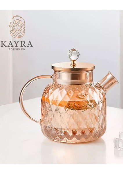Şık kabartmalı cam demlik, 1000ml, dayanıklı ve zarif tasarım, çok renkli seçenekler