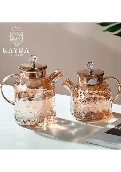 Şık kabartmalı cam demlik, 1000ml, dayanıklı ve zarif tasarım, çok renkli seçenekler