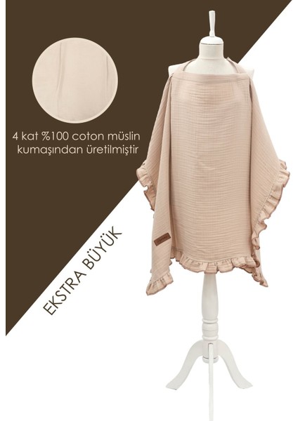 Müslin Bebek Emzirme Örtüsü/önlüğü Puset, Bebek Arabası Örtüsü, Extra Büyük, Ruffle Seri, Kapiçino fiyatları