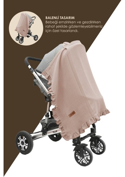 Müslin Bebek Emzirme Örtüsü/önlüğü Puset, Bebek Arabası Örtüsü, Extra Büyük, Ruffle Seri, Kapiçino modelleri