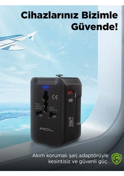 AC-114 Evrensel Seyahat Şarj Adaptörü | 4in1 Çoklu Fiş Uyumu | 20W Pd & Qc3.0 Hızlı Şarj | Usb-C + Usb-A Çift Port