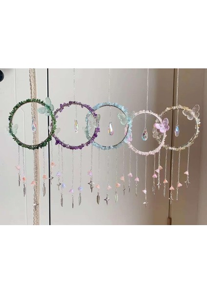 Akik Ametist Akuamarin Pembe Kuvars Sitrin Doğal Taş Rüzgar Çanı