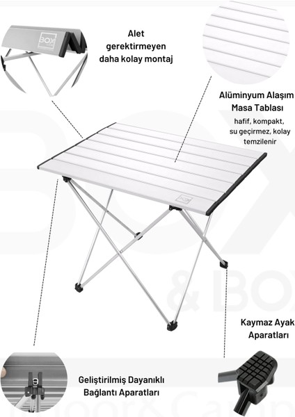 Alüminyum, Katlanabilir Kamp ve Piknik Masası, Omuz Askılı Taşıma Çantasıyla Akk S41X56X45 cm