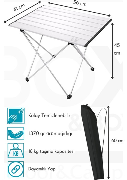 Alüminyum, Katlanabilir Kamp ve Piknik Masası, Omuz Askılı Taşıma Çantasıyla Akk S41X56X45 cm