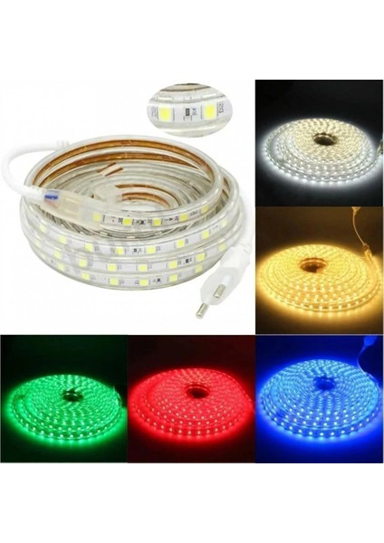 220 Volt Hortum Şerit LED Kırmızı 10 Metre 220V LED Aydınlatma + FIŞ(10M)