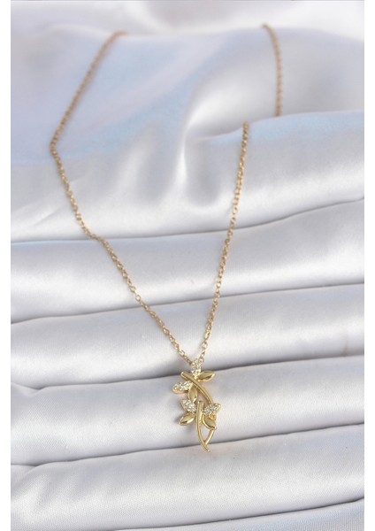 316L Çelik Gold Renk Zincir Zirkon Taşlı Yusufçuk Model Kadın Kolye - TJ-BKO10037