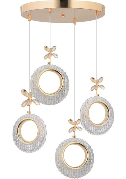 Istanbul Avize Halka 4'lü Gold Ledli Kristal Taşlı Avize