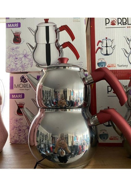 Morlife aile boyu paslanmaz çelik çaydanlık takımı, dayanıklı ve şık tasarım