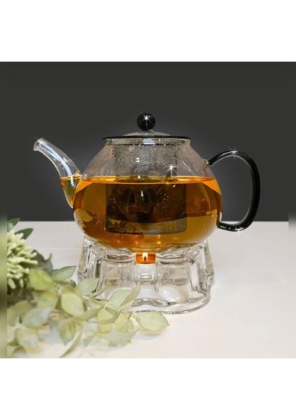 Isıya Dayanıklı Cam Demlik ve Isıtıcı Seti, Süzgeçli, Şık ve Kullanışlı, 420 ml